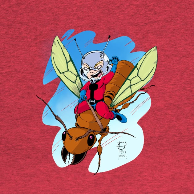 Chibi Ant-Man Riding a Flying Ant by MentalPablum